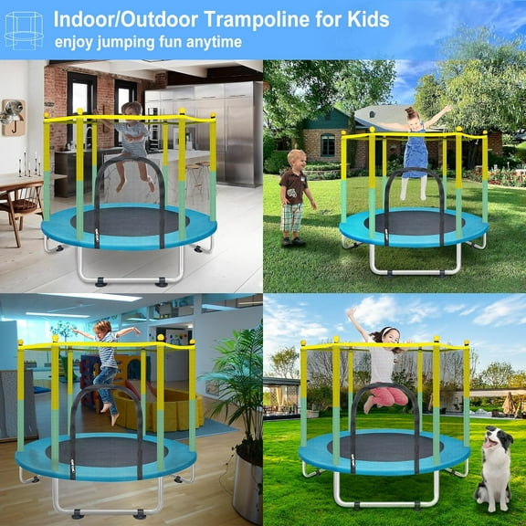 Indoor Trampoline for Kids Ages 1-8, 55" Small Outdoor Toddler Trampoline with Safety Enclosure Net, No-Gap Safe Design, Baby Round Jumping Mat, Recreational Trampolines Birthday Gifts for Boys Girls