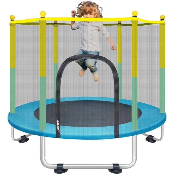 Indoor Trampoline for Kids Ages 1-8, 55" Small Outdoor Toddler Trampoline | Safety Enclosure Net, No-Gap Safe Design, Baby Round Jumping Mat, Recreational Trampolines Birthday Gifts for Boys Girls