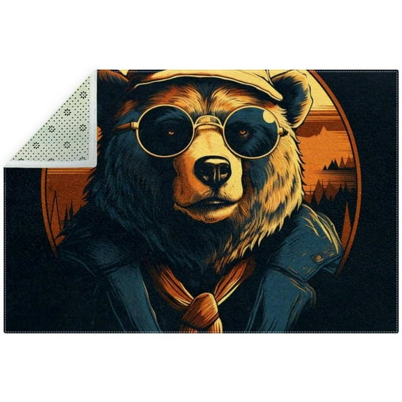 Bear Polyester Kitchen Rug - Durable Comfortable Floor Mat for Kitchen - Easy to Clean Stain Area Rug - Modern Stylish Accent Rug for Kitchen Decor