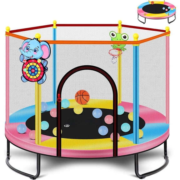 Indoor Trampoline for 2-5, 5ft Mini Indoor & Outdoor Small Trampoline with Net and Basketball Hoop