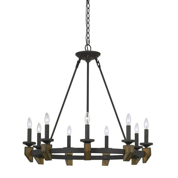 Indoor Transitional Modern 60W X 9 Cruz Metal Wood Chandelier