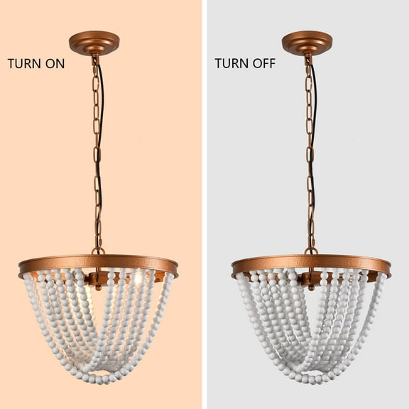 Indoor Vintage Bohemian-inspired Wood Bead Ceiling Lamp Adjustable Chain Gold