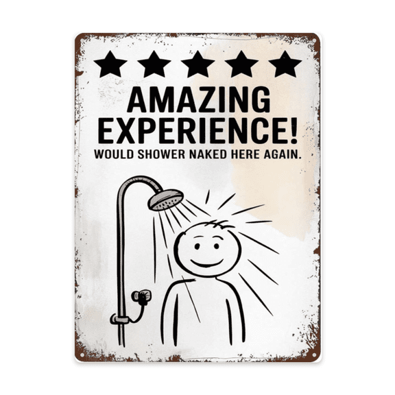 Indoor Wall Decor For Basement Lounge Or Media Room Featuring Shower Amazing Experience Bathroom Rules 12x16 Inch Metal Wall Sign Retro Room Styling Detail Vintage Interior Wall Accent