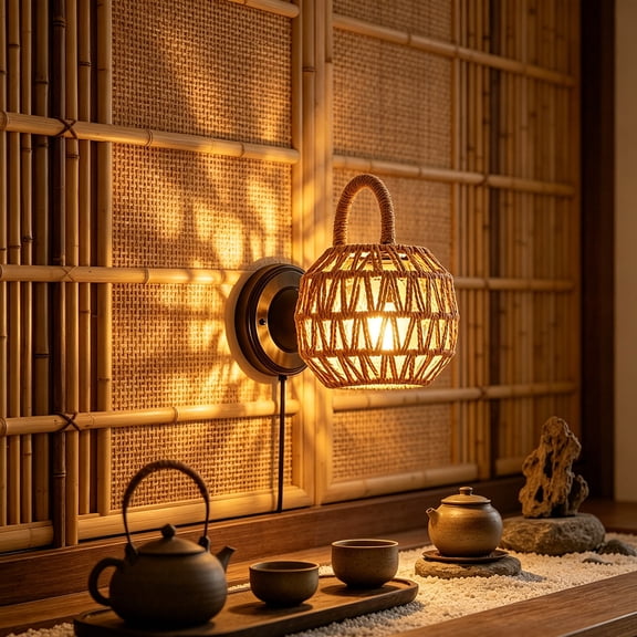 Indoor Wall Lamp with Woven Rope Lampshade, Brown Iron Wall Sconce with Hook Design, US Standard Plug for Bedroom Bedside, Living Room and Dining Room