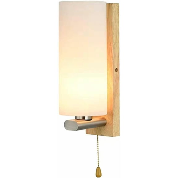 Indoor Wall Sconce with Frosted Glass Wood Bedside Night Light Wall Lamp Modern Wall Mount Light Fixture for Hallway Bathroom Kitchen Living Room H 11inch
