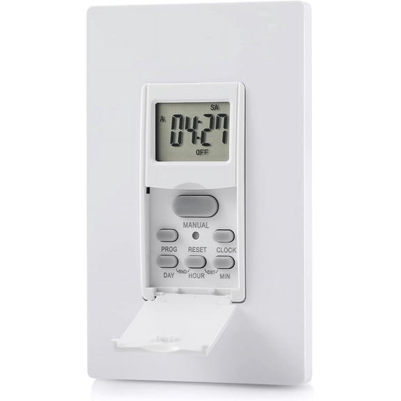 Indoor in Wall Timer Switch for Light, Single-Pole,7 Day, 7 ON/Off Settings, DST RND Mode, Programmable Digital Switch Timer for Lights, Fans, Motors, Neutral Wire Required, ETL Listed