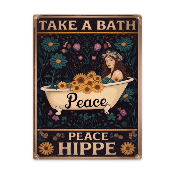 Indoor Warm Retro 12x16 Inch Metal Wall Decor Accent With Sunflower Girl Take A Bath You Dirty Hippie Rustic Interior Design Touch For Apartment Hallway Or Entryway Home Interior Wall Accent