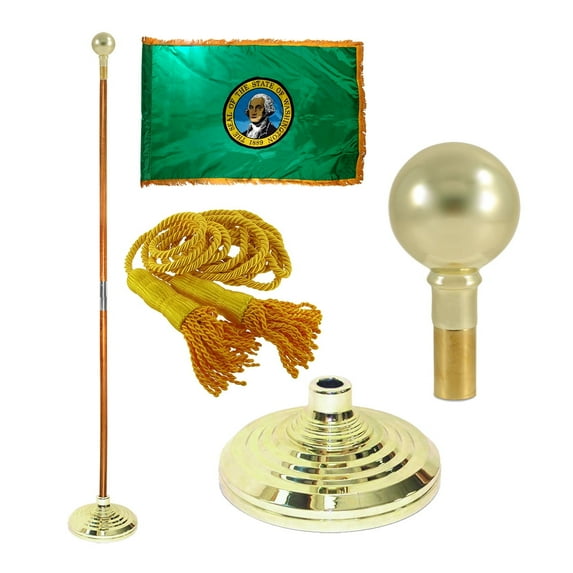 Indoor Washington State Flag Kit - 8ft Pole - Parade Ball