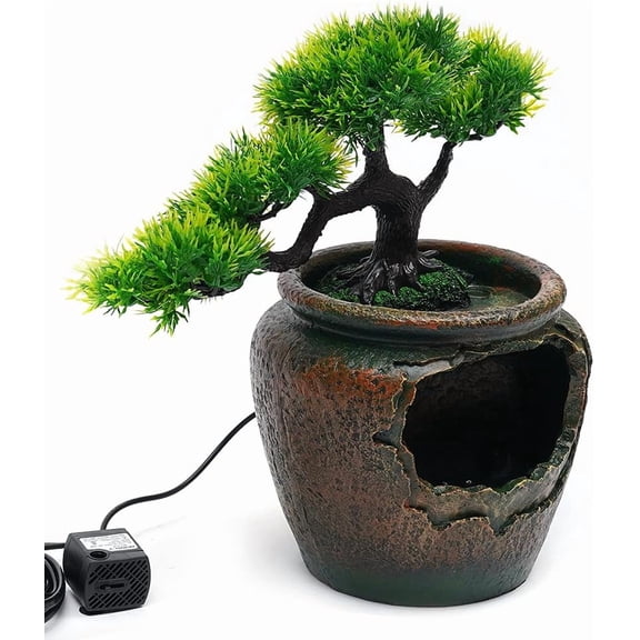 Indoor Water Fountain with LED Lights, Tabletop Rockery Fountain, Feng Shui Waterfall Decor 11.81"11.81"7.09", Resin Construction, Soothing Water Sound & Colorful Lighting for Home/Office