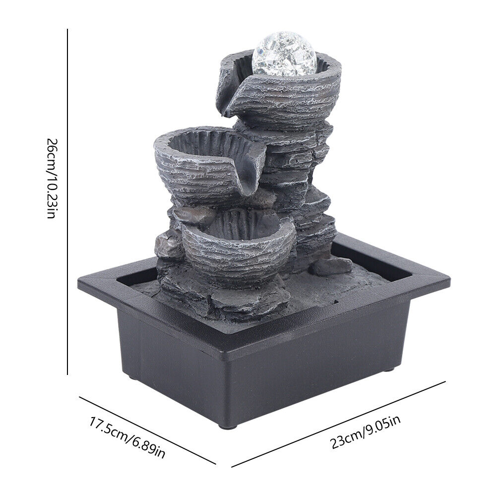 Indoor Water Fountain Resin Light Feng Shui Waterfall Ornament Tabletop