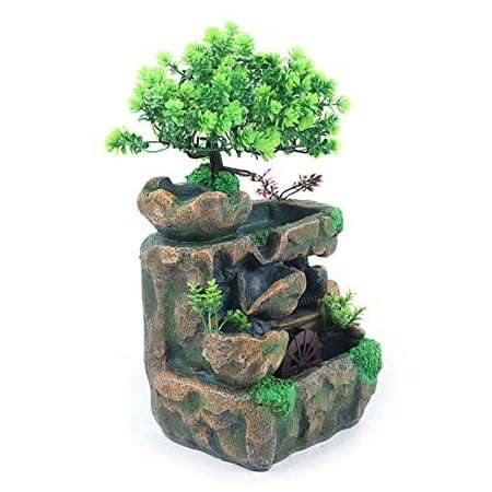 Indoor Water Fountain with LED Light Cascading FengShui Waterfall Ornament 11.8" w/LED Decorations for Office, Home, Bedroom Desktop Decorations