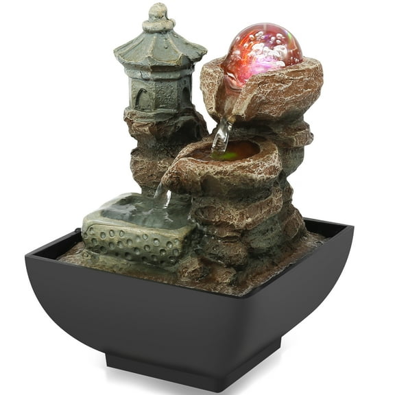 Indoor Waterfall Fountain with Illuminated Crystal Ball And Pebble Meditation Water Fountain Small Waterfall Fountain Desktop Decorations for Bedroom Living Room Office Table Decoration