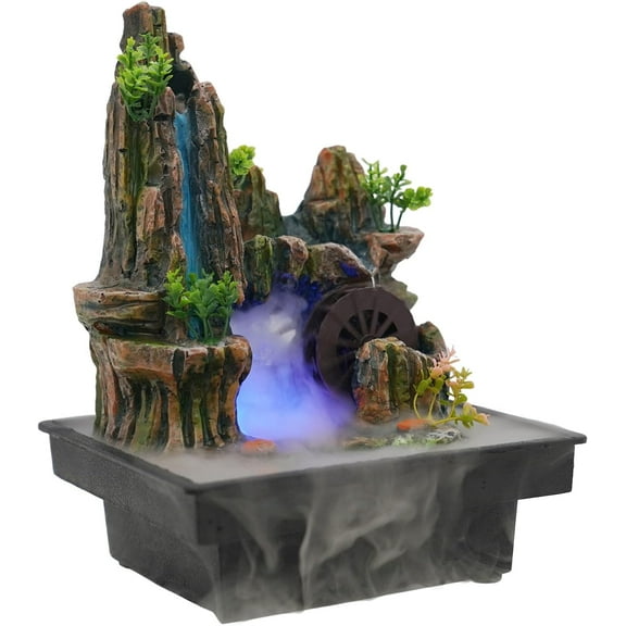 Indoor Waterfall with LED Light and Mist Maker,Square Water Fountains Indoor, Relaxing Landscape Tabletop Fountain  Meditation Decoration for Home Office Restaurant