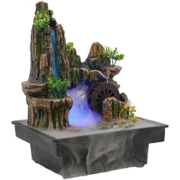 Indoor Waterfall with LED Light and Mist Maker,Square Water Fountains Indoor, Relaxing Landscape Tabletop Fountain Zen Meditation Decoration for Home Office Restaurant$$Home Decor, Kitchen, & Other