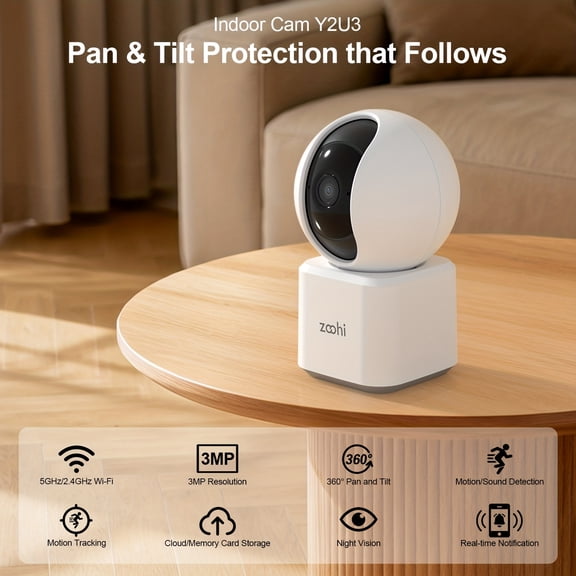Indoor WiFi Security Camera with Intelligent Detection, 24/7 Recording, Two-Way Talk, Night Vision, Motion & Sound Alerts, Mobile App, SD/Cloud Storage, 2.4G/5G WiFi, Easy Setup