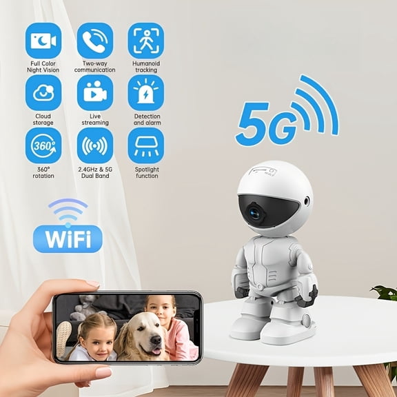 Indoor WiFi Security Camera, Wireless Robot Camera for Home Surveillance, Baby/Dog/Pet Monitoring with Mobile App, 360 PTZ Nanny Cam with Motion Detection, Color Night Vision
