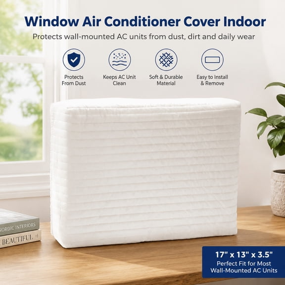 Indoor Window AC Unit Cover - 17 x 13 x 3.5 inches, White, Dustproof and Weather-Resistant Protection Sleeve