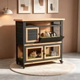 thumbnail image 1 of Indoor Wooden 2-Tier Rabbit Hutch with 2 Removable Trays, Outdoor Movable Bunny Cage with Asphalt Roof & Feeding Trough for 2-4 Rabbits, 1 of 9