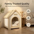 thumbnail image 1 of Indoor Wooden Dog House with EVA Cushion, Solid Cedar Furniture-Style Pet House Shelter for Small Dogs and Cats, Scandinavian Design Cozy Retreat for Living Room Bedroom, Creamy White Light Yellow, 1 of 10