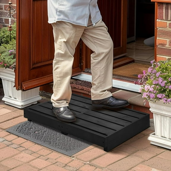 Indoor Wooden Step Stool 3.5'' Height, Non Slip Pads, Durable Safety Step for Bathroom, Kitchen, Outdoor Use, Black