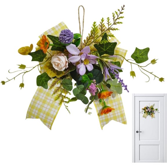 Indoor Wreaths Home Decorating, Farmhouse Floral Ornament, Compact Size for Entryway Wall, Spring Summer Flower Detail, Decorative Wreath Feature, Porch Patio Garden Easter Holiday Celebration