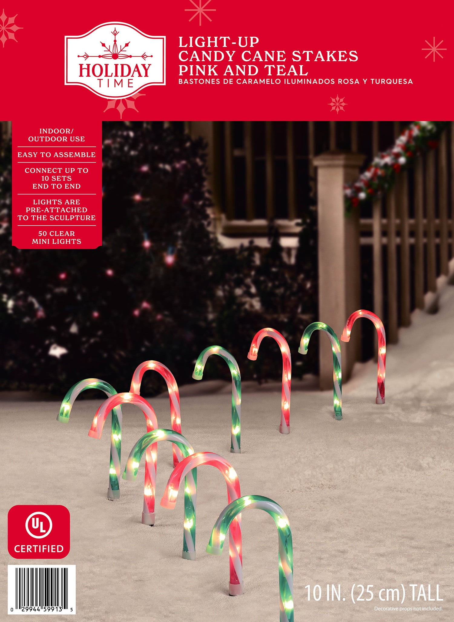 Indoor and Outdoor Lightup Candy Cane Pathway Stake, Pink and Teal, 10