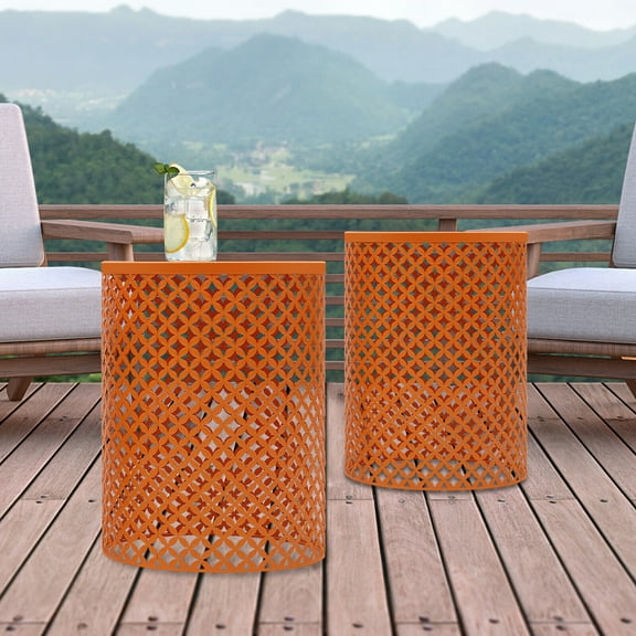 Indoor and Outdoor Modern Orange Outdoor Side Table, 2 Items Metal Frame Accent Table, Modern End Table