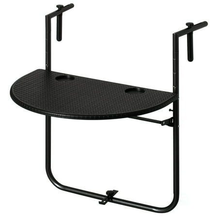 Indoor and Outdoor Rattan Decorative Plastic Foldable Balcony Table, Black