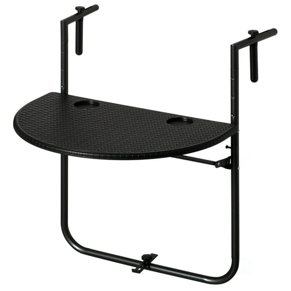 Indoor and Outdoor Rattan Decorative Plastic Foldable Balcony Table, Black