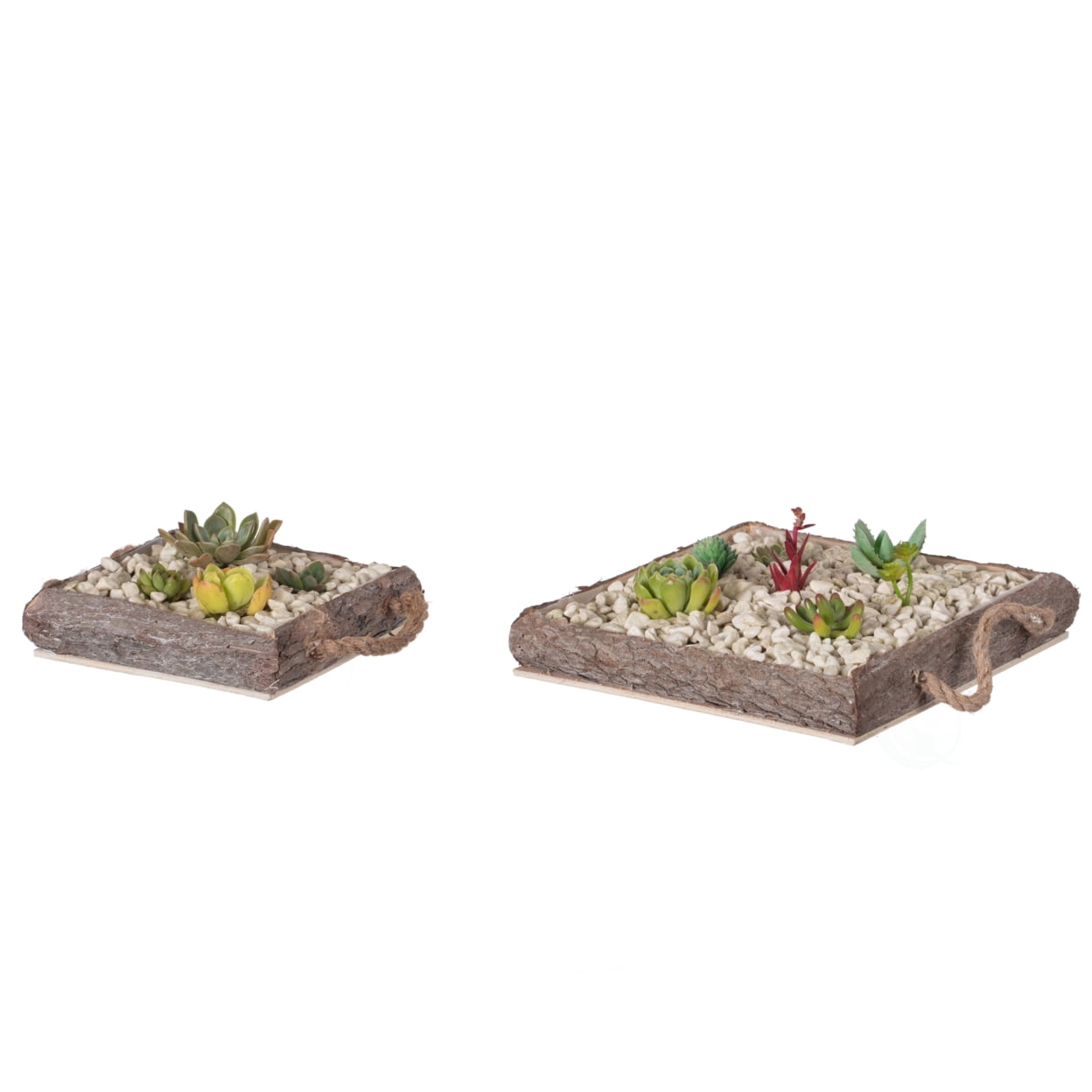 Rustic Brown Wooden Square Mini Planters for Indoors & Outdoors, Set of 2