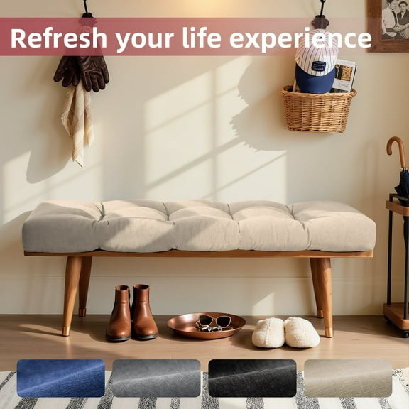 Millsilo Indoor Tufted Bench Cushion with Non-Slip,Foam and Polyester Fiber Filled 42"x16"x4" Beige