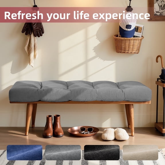 Millsilo Indoor Bench Cushion with Non-Slip Bottom, 45 x 18 x 4" Tufted Seat Cushion for Window Seat, Entryway Bench & Shoe Cabinet, Soft High-Density Foam, Gray