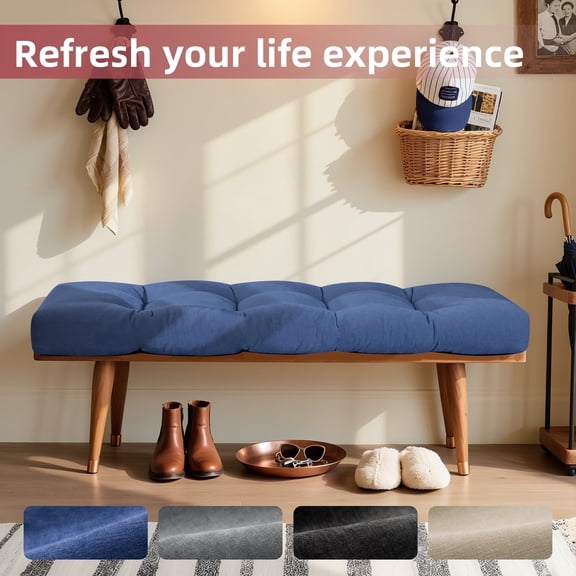 Millsilo Indoor Bench Cushion with Non-Slip Bottom, 45 x 18 x 4" Tufted Seat Cushion for Window Seat, Entryway Bench & Shoe Cabinet, Soft High-Density Foam, Blue