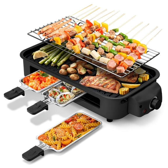 Indoor electric Frying Pan & Smokeless Grill, 1700W, Non-Stick Detachable Plate, Grill Net, Temperature CONTROL, Dishwasher Safe, Holiday Gift