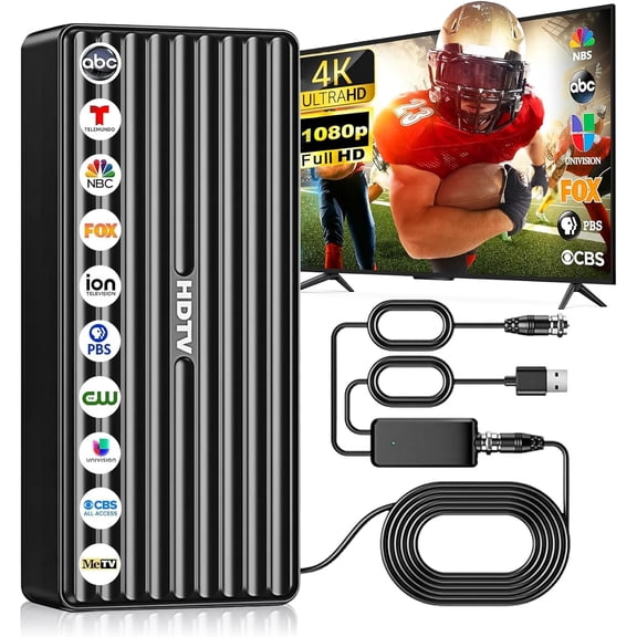 Indoor high definition smart TV antenna, 1000+ mile range digital outdoor TV antenna, free reception of local channels, supports 8/4/1080, 33 feet coaxial cable