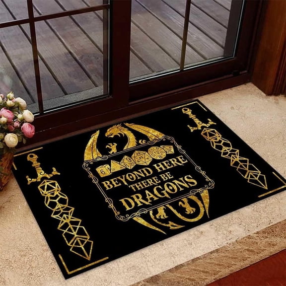 Indoor mat-Beyond Here There Be Dragons -Winter Washable Holiday Indoor mat Bathroom Rugs,Non Slip Absorbent Mud Trapper Mats,Funny ClassroomKitchen Housewares Rugs and Mats 17 30inch.