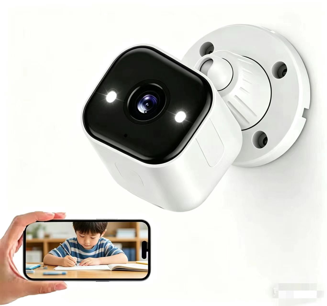 Indoor & outdoor universal security camera, 360° panoramic WiFi home surveillance camera. It supports mobile APP remote control, two-way audio and night vision, ideal for home pet and baby monitoring
