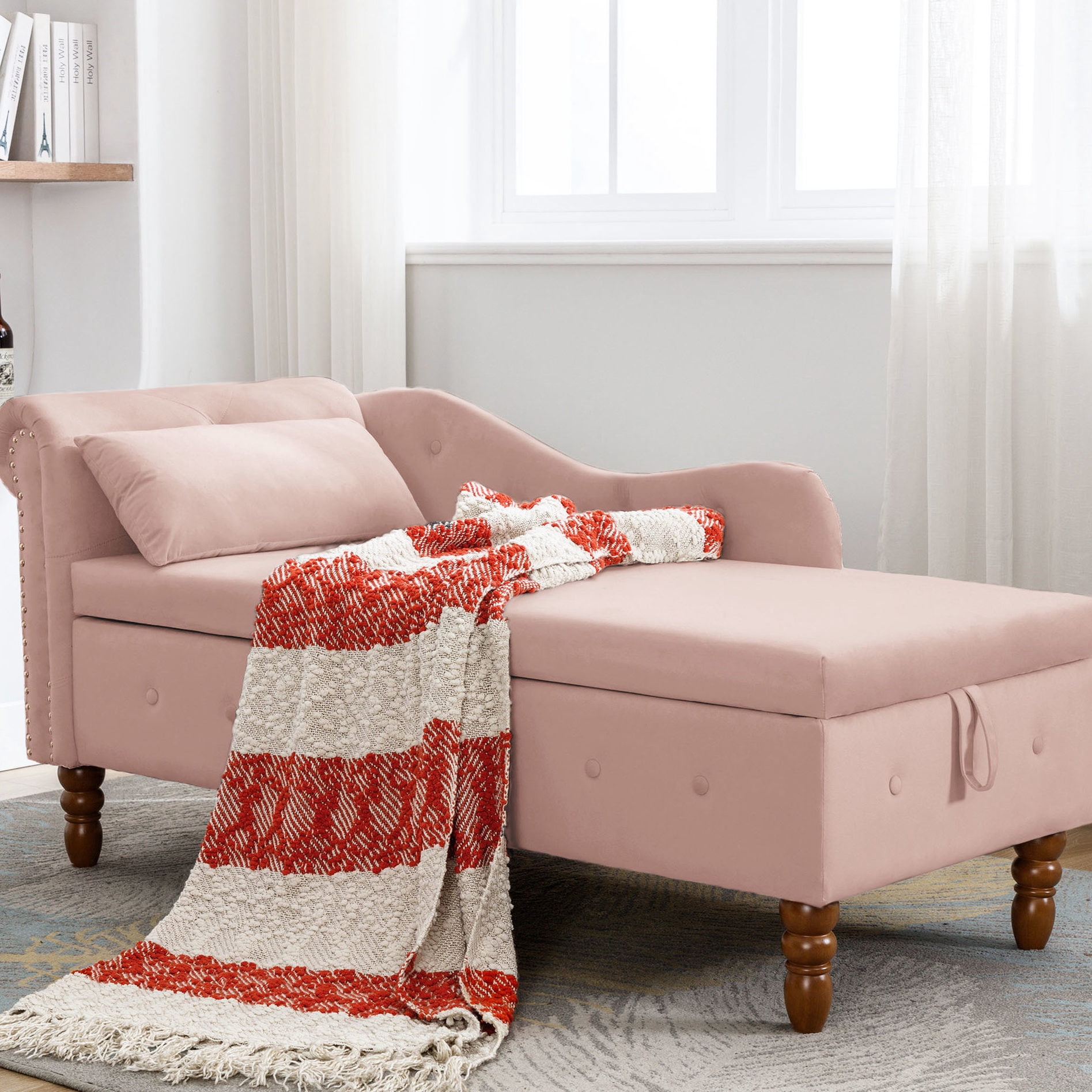 Indoor pink velvet chaise lounge with button - tufted design for ...