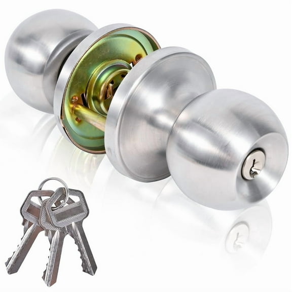 Indoor privacy spherical door lock with key, stainless steel adjustable door lock design. This product is very suitable for use as a front door lock, rear door lock or bedroom door lock,silver