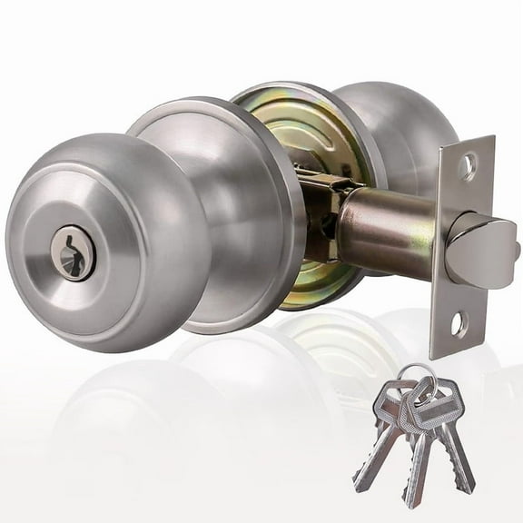 Indoor stainless steel private door lock with key, silver.
