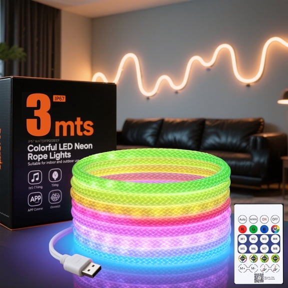 Indoor 9.84ft USB Powered Music Sync LED Rope Light