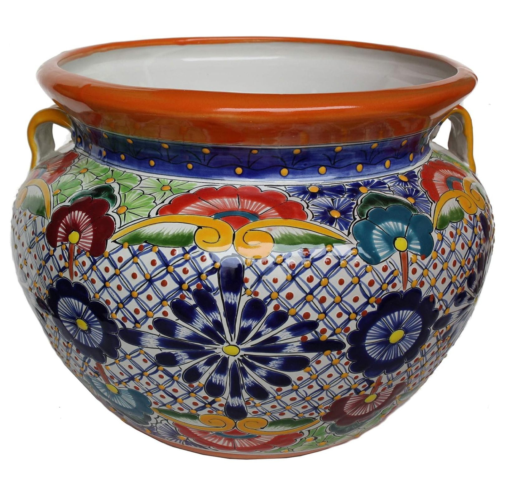 Small Multicolor Talavera Ceramic Round Garden Pot with Drainage Hole