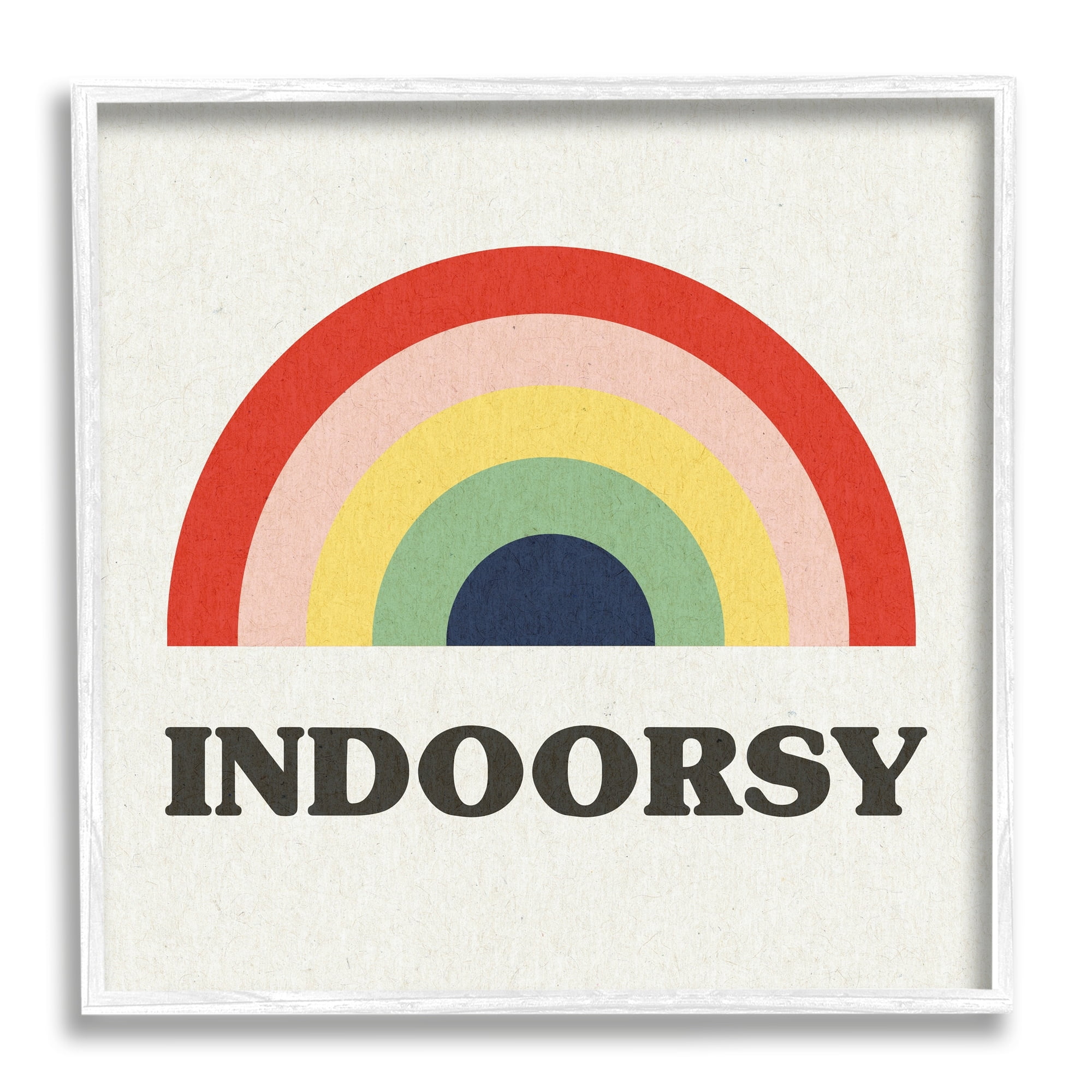 Indoorsy Text Retro Pop Rainbow over Neutral Art for Kids Framed Art Print Wall Art, 17x17