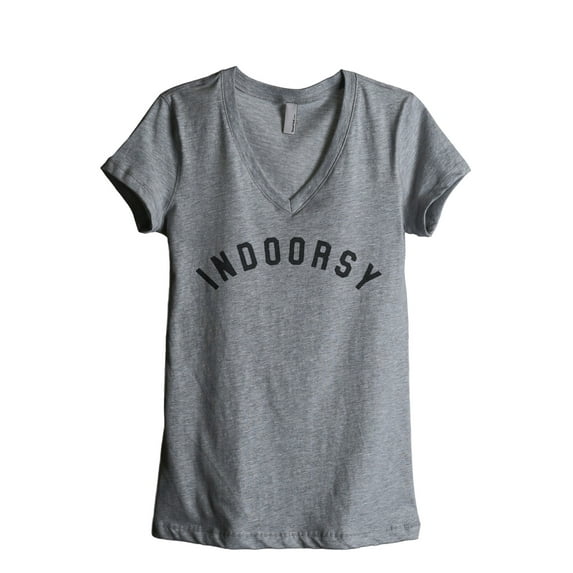 Indoorsy Women's Fashion Relaxed V-Neck T-Shirt Tee Heather Grey Medium