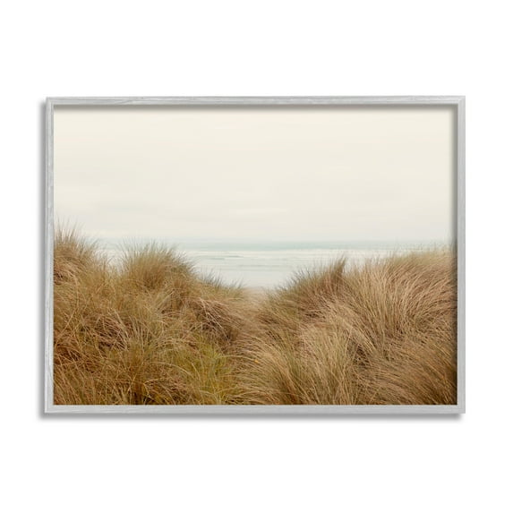 Indtries Beach Behind Tall Grass Sun Bleached Ocean Landscape 20 in x 16 in Framed Photography Art Prints, by Stupell Home Décor