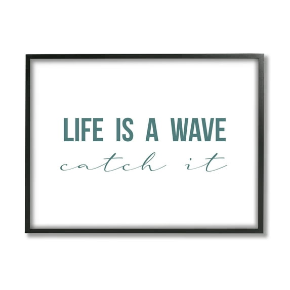 Indtries Lifes A Wave Catch It Phrase Nautical Typography 14 in x 11 in Framed Painting Art Prints, by Stupell Home Décor