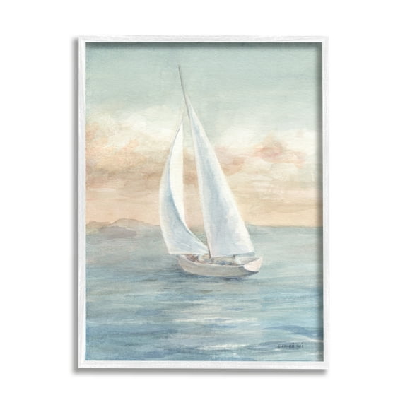 Indtries Morning Sunrise Sailboat Soft Pink Contemporary Ocean Sky 24 in x 30 in Framed Painting Art Prints, by Stupell Home Décor