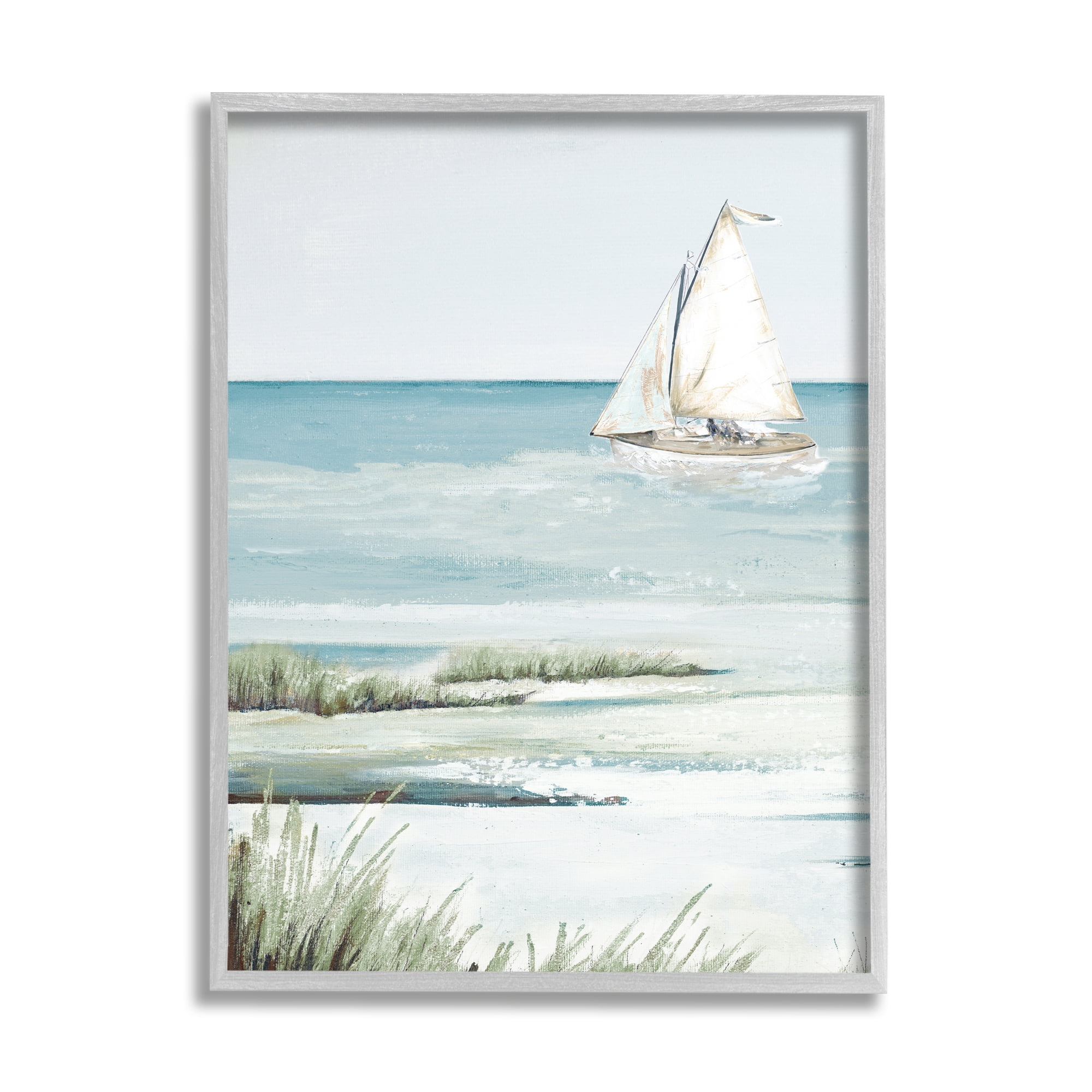 Indtries Sailing the Bay Soft Traditional Grassy Nautical Landscape 11 in x 14 in Framed Painting Art Prints, by Stupell Home Décor