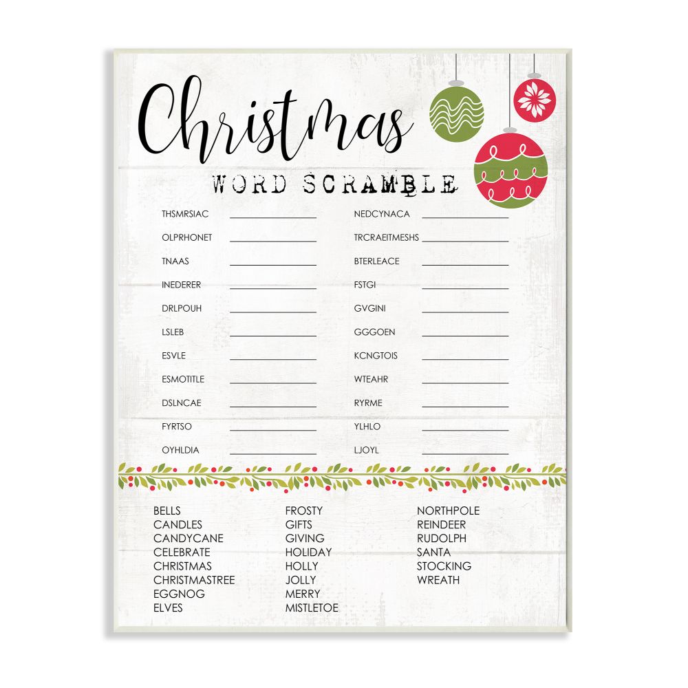 Indtries Seasonal Christmas Word Scramble Activity Winter Holiday 15 in x 10 in Framed Painting Art Prints, by Stupell Home Décor