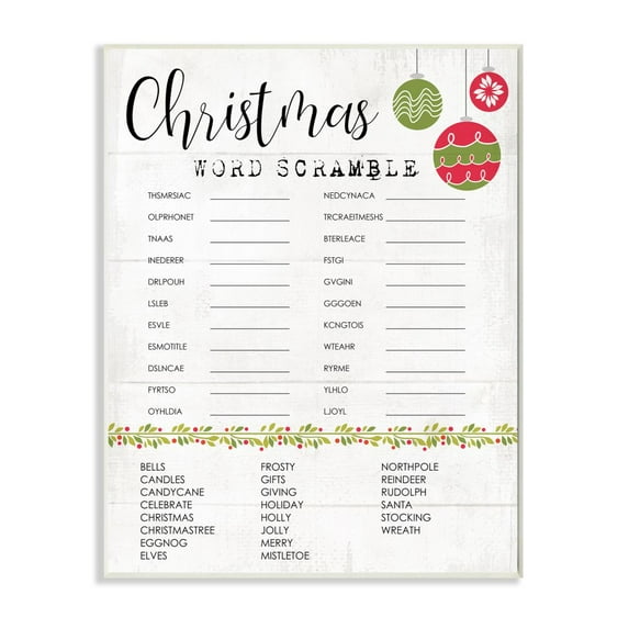 Indtries Seasonal Christmas Word Scramble Activity Winter Holiday 15 in x 10 in Framed Painting Art Prints, by Stupell Home Décor